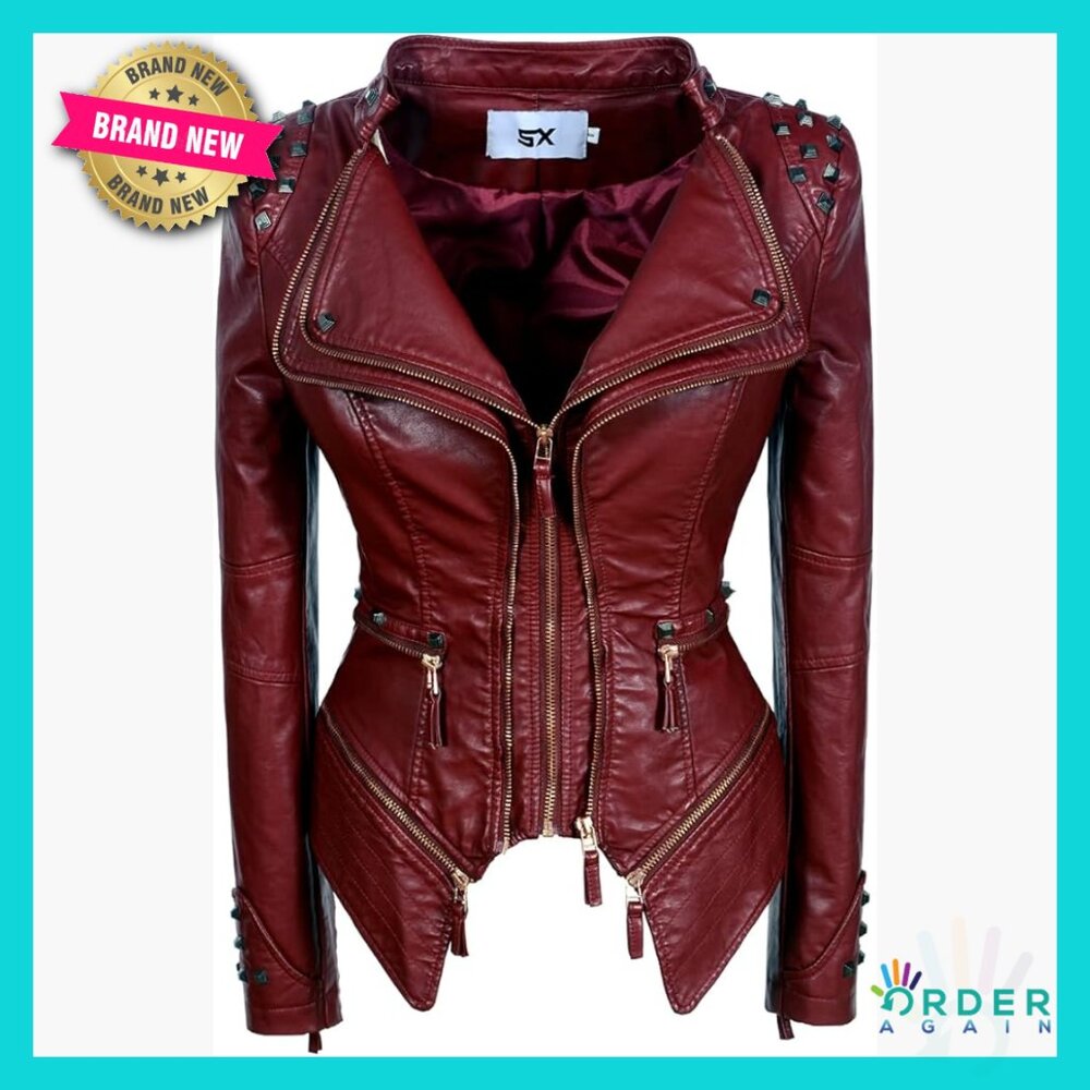 Faux Leather Biker Jacket Studded Slim Fit Classic Chic Y2k Fashion